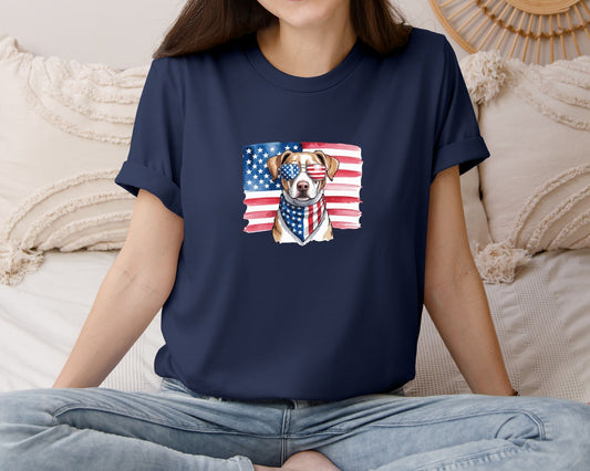 Usa American Flag Dog Graphic T-Shirt