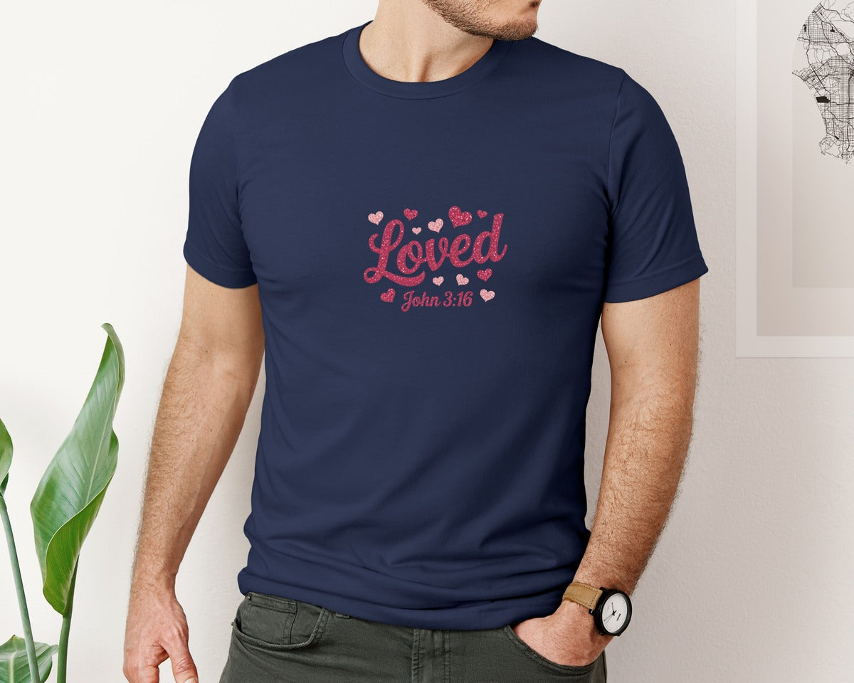 brand:Bella Canvas|color:Navy|Loved Valentines Glitter Valentine 4 Graphic T-Shirt