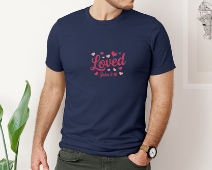 brand:Bella Canvas|color:Navy|Loved Valentines Glitter Valentine 4 Graphic T-Shirt