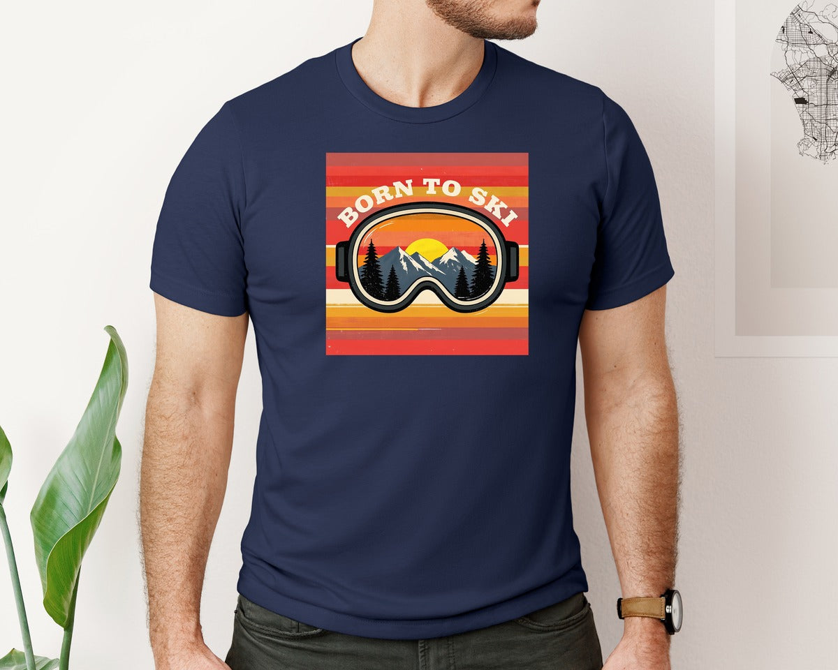 brand:Bella Canvas|color:Navy|Born To Ski T Shirt Design 2 Graphic T-Shirt