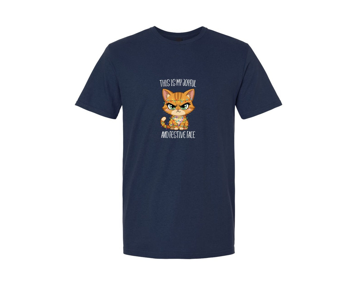brand:Generic|color:Navy|Grumpy Festive Cat Graphic T-Shirt
