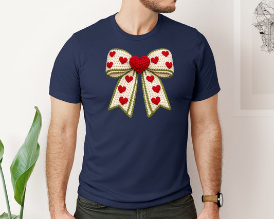Crochet Valentines Day Bow Graphic T-Shirt