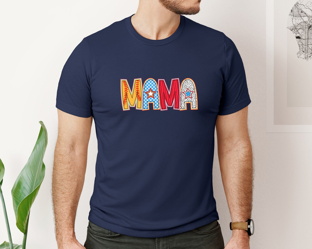 brand:Bella Canvas|color:Navy|Retro Softball Mama Softball Graphic T-Shirt