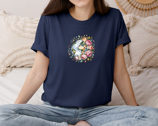 Floral Earth Watercolor Earth Graphic T-Shirt