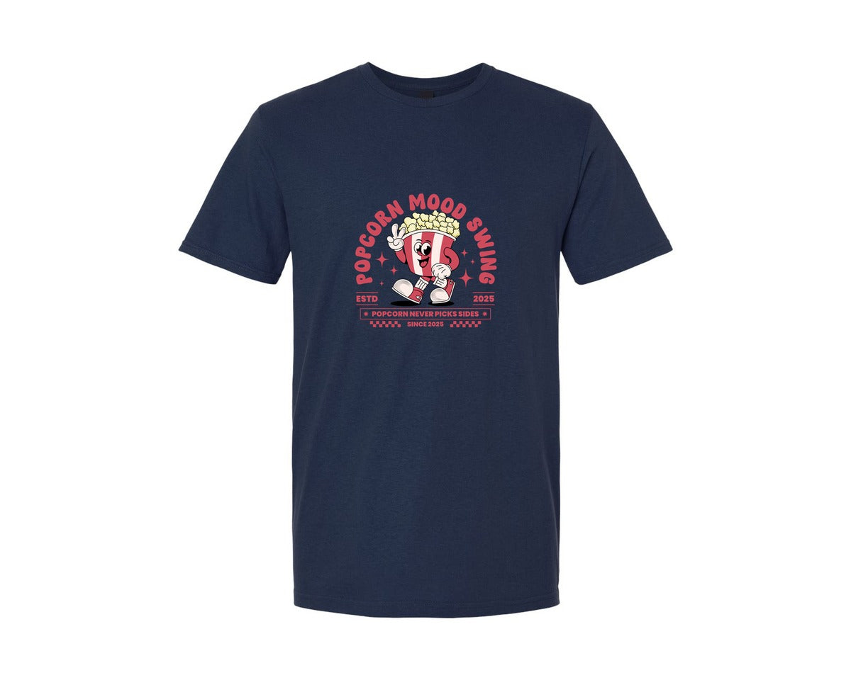 brand:Generic|color:Navy|Retro Cartoon Popcorn Character Design Graphic T-Shirt