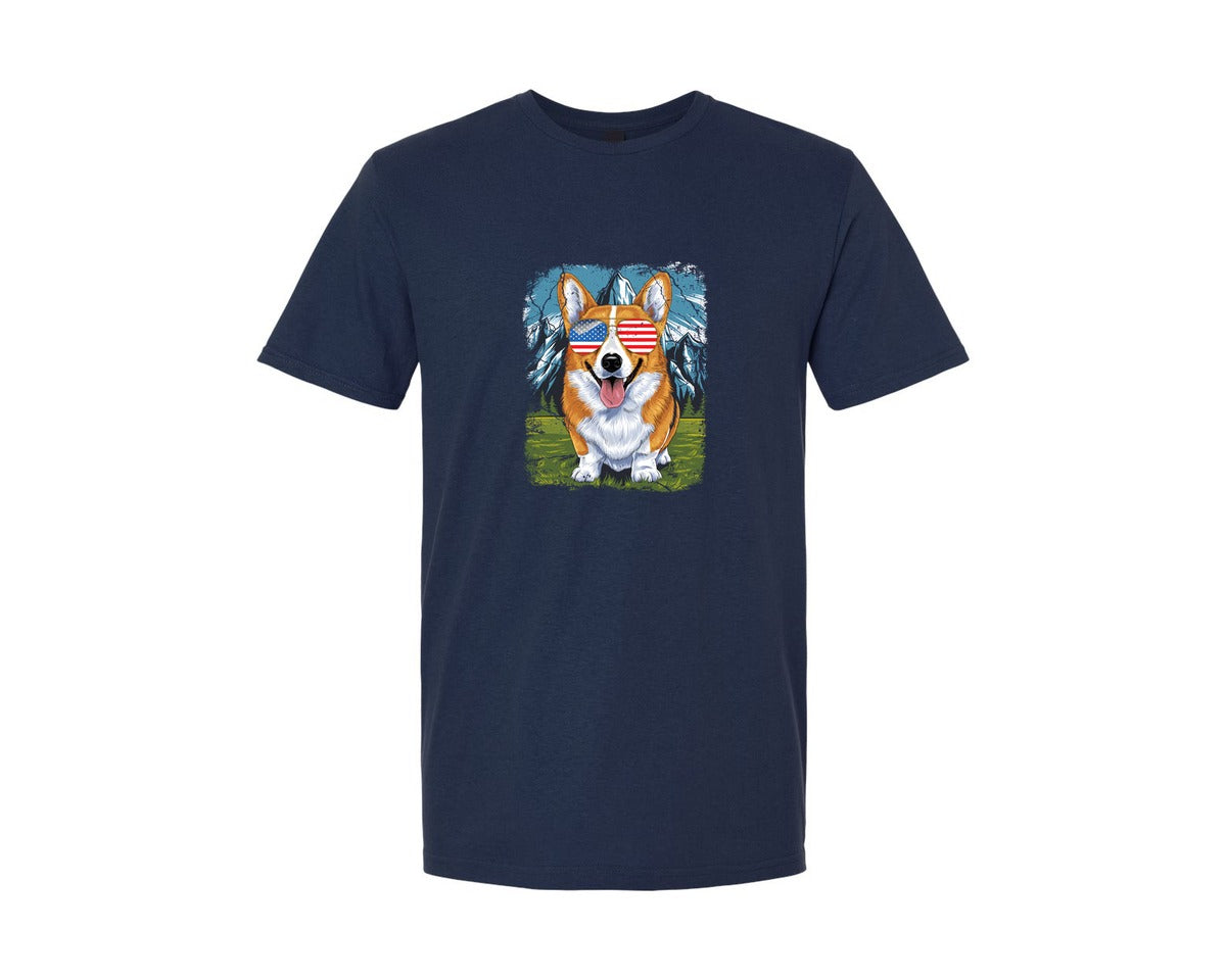 brand:Generic|color:Navy|Corgi American Flag 4Th Of July Graphic T-Shirt