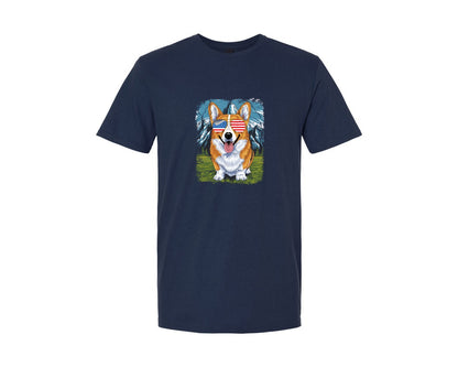 brand:Generic|color:Navy|Corgi American Flag 4Th Of July Graphic T-Shirt