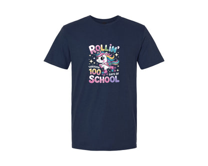 brand:Generic|color:Navy|Rollin Through 100 Days Unicorn Graphic T-Shirt