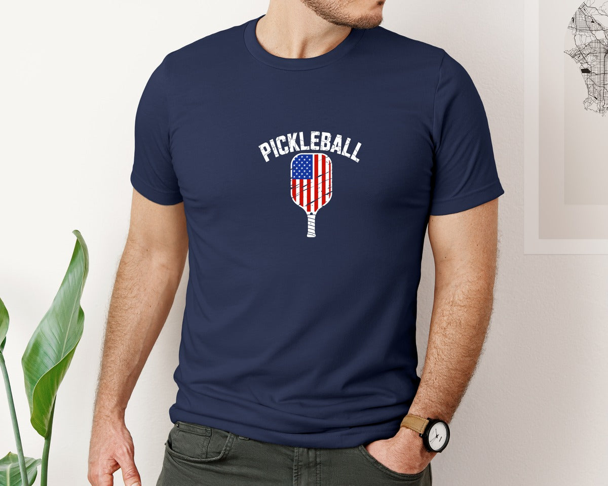 brand:Bella Canvas|color:Navy|Pickleball Usa Patriotic 4Th Of July Graphic T-Shirt