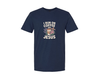 brand:Generic|color:Navy|I Run On Coffee And Jesus T Shirt Design 2 Graphic T-Shirt
