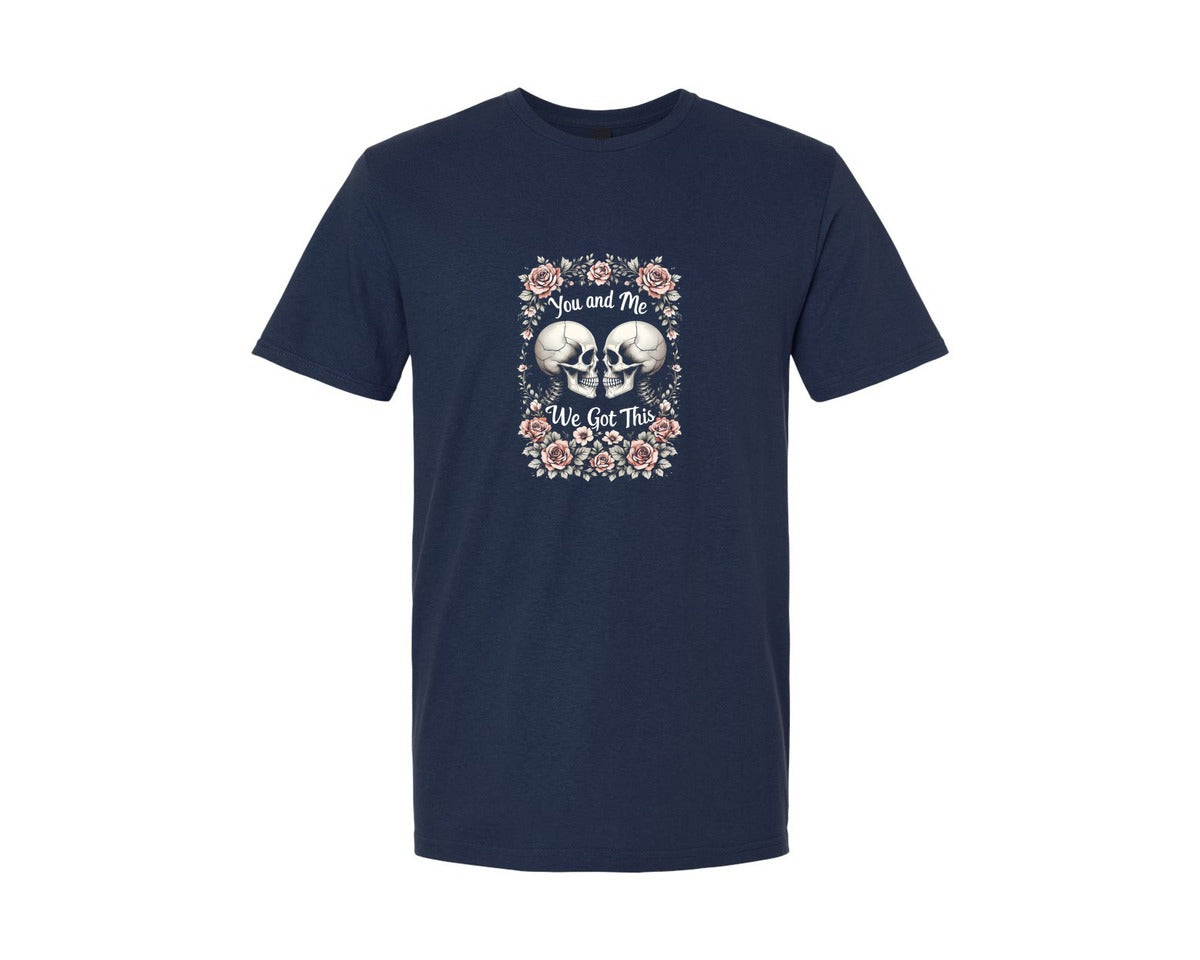 brand:Generic|color:Navy|You And Me Skull Floral Graphic T-Shirt
