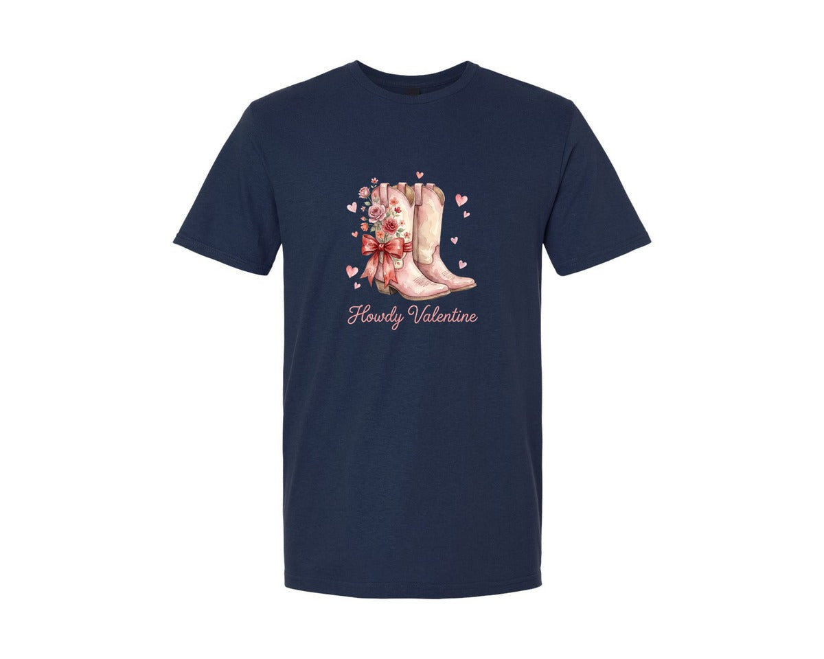 brand:Generic|color:Navy|Howdy Valentines Day Cowboy Boots Graphic T-Shirt