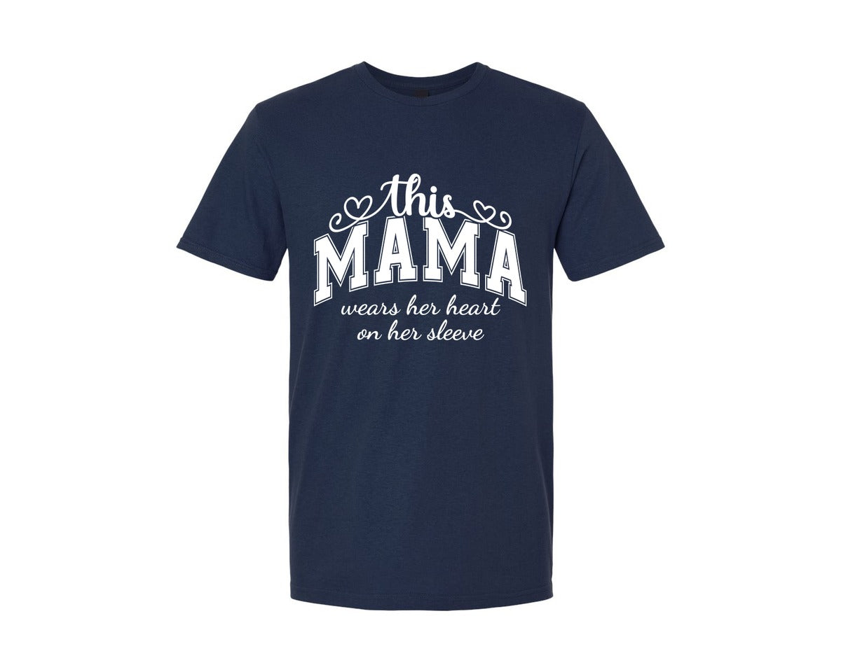 brand:Generic|color:Navy|This Mama Wears Her Heart On Her Sleeve 74 Graphic T-Shirt