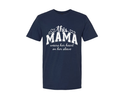 brand:Generic|color:Navy|This Mama Wears Her Heart On Her Sleeve 74 Graphic T-Shirt