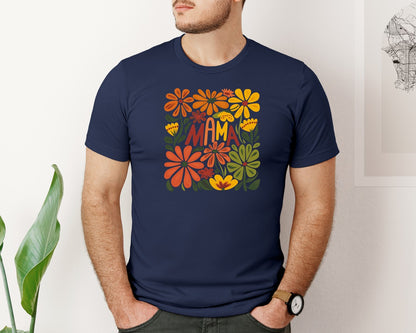 brand:Bella Canvas|color:Navy|Retro Floral Mama Boho Mothers Day 3 Graphic T-Shirt