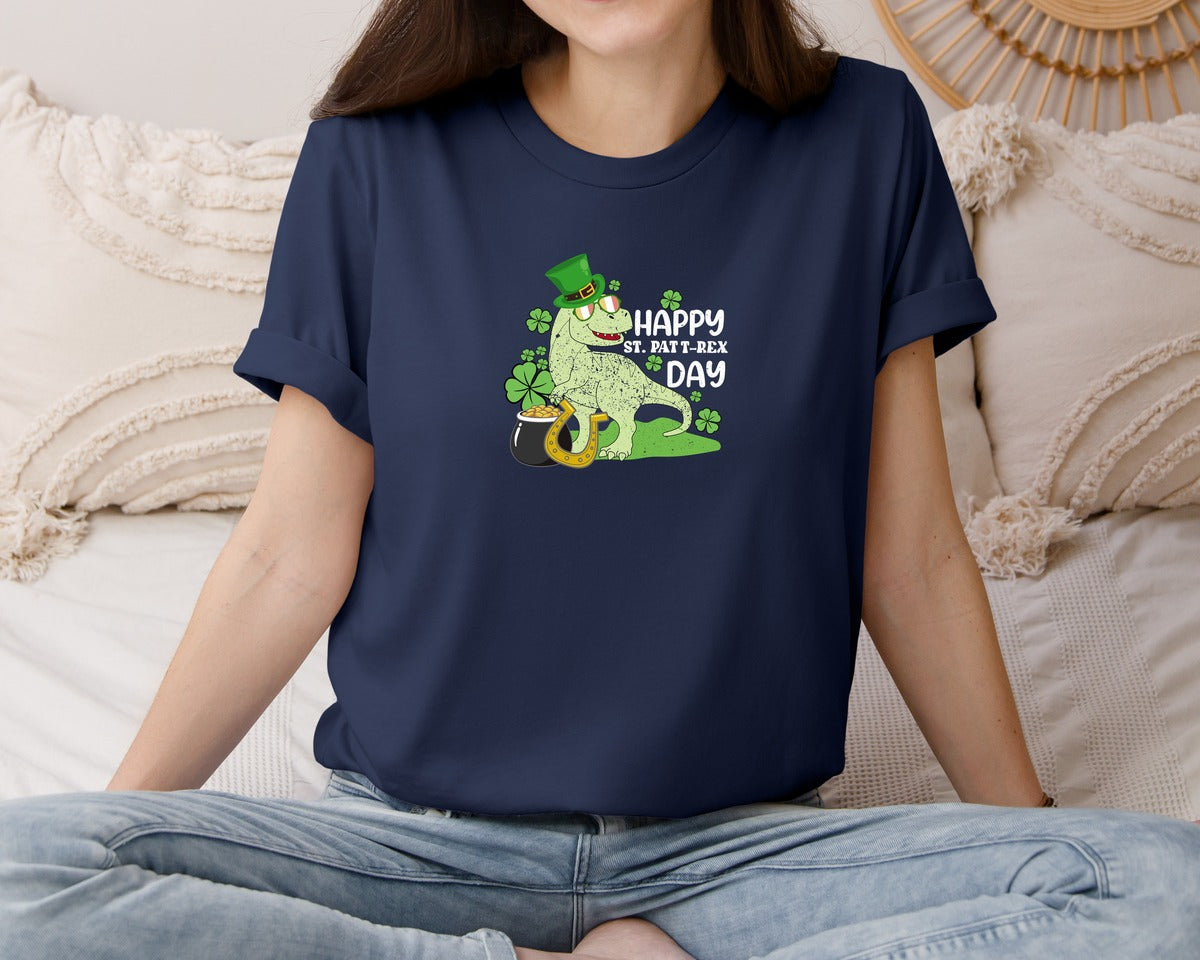 brand:Bella Canvas|color:Navy|St Patricks T Rex Day T Shirt Design Graphic T-Shirt