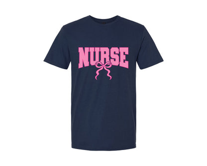 brand:Generic|color:Navy|Coquette Nurse Pink Bow Nurse Life Graphic T-Shirt