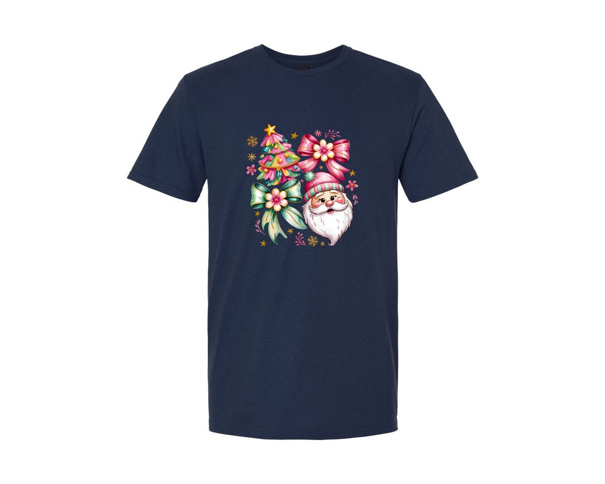 brand:Generic|color:Navy|Santa Coquette Christmas Xmas Tree Graphic T-Shirt
