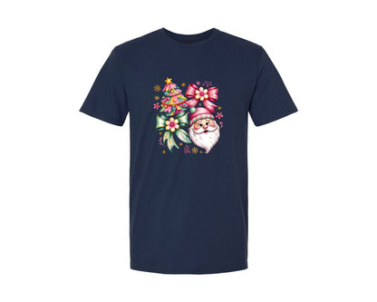 brand:Generic|color:Navy|Santa Coquette Christmas Xmas Tree Graphic T-Shirt