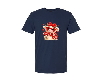 brand:Generic|color:Navy|Highland Cow Valentine Crochet Graphic T-Shirt