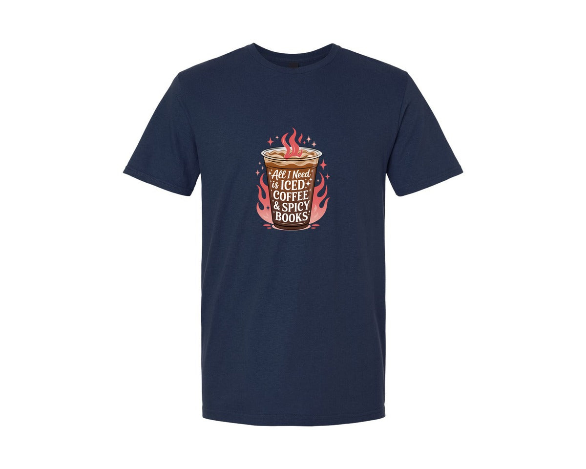 brand:Generic|color:Navy|Hot Reads Iced Coffee Design Graphic T-Shirt