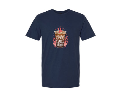 brand:Generic|color:Navy|Hot Reads Iced Coffee Design Graphic T-Shirt