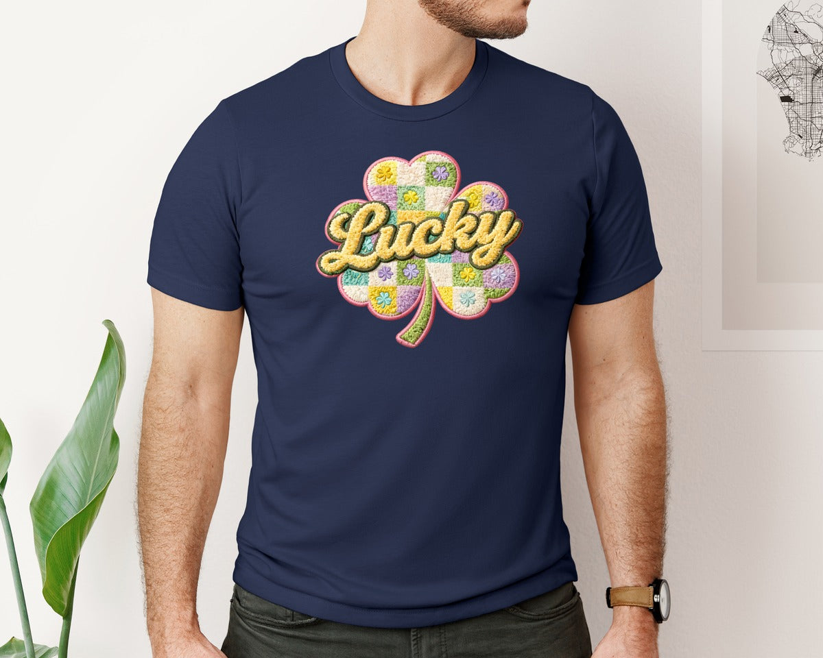 brand:Bella Canvas|color:Navy|Lucky Shamrock 4 Graphic T-Shirt