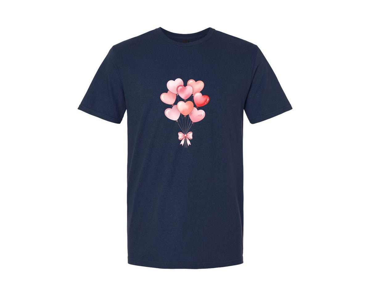 brand:Generic|color:Navy|Valentine Heart Balloon Bouquet Pink Bow Graphic T-Shirt