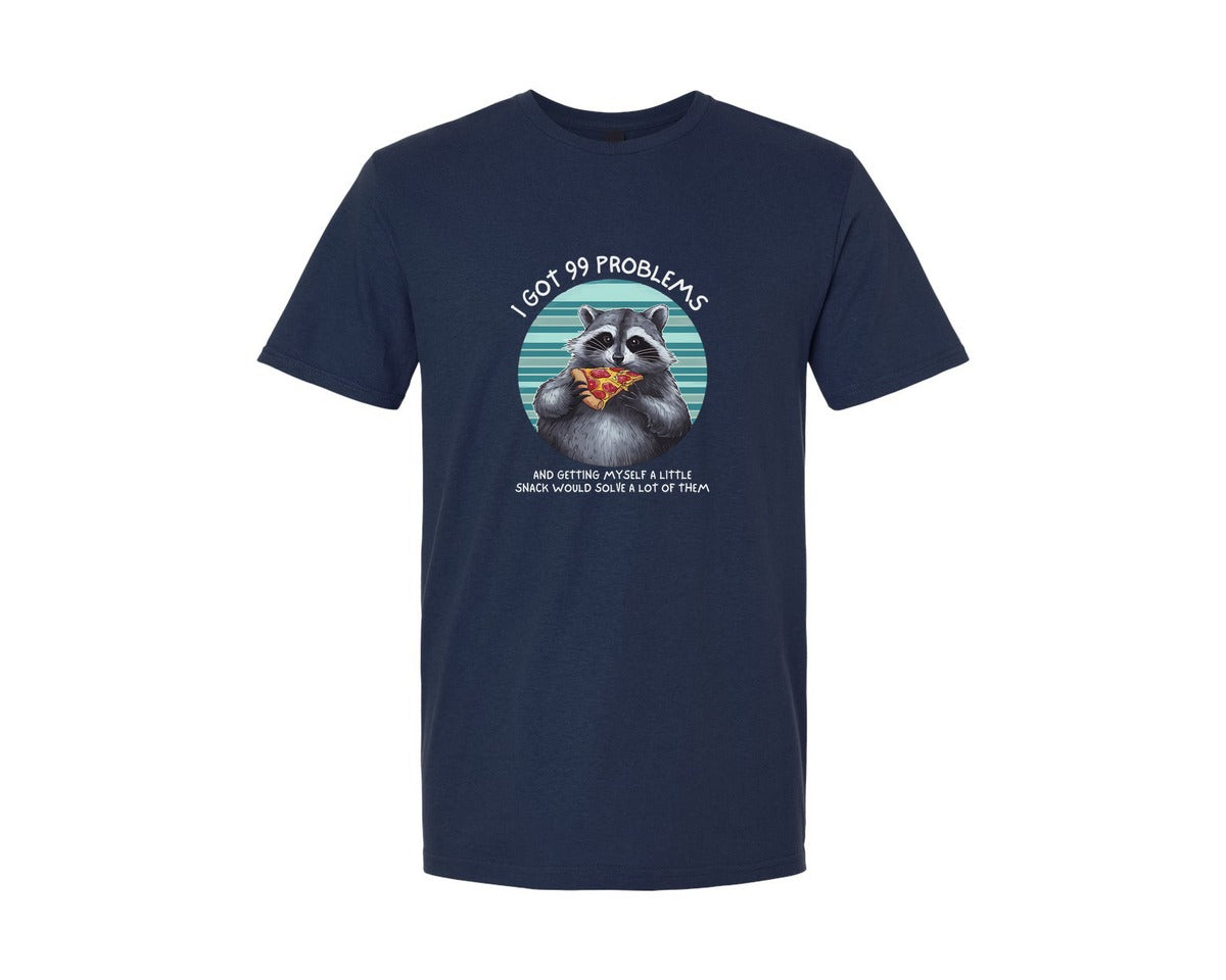 brand:Generic|color:Navy|Funny Raccoon Snack 99 Problems Graphic T-Shirt