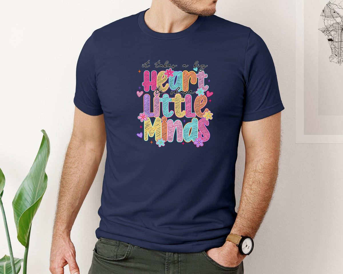 brand:Bella Canvas|color:Navy|Big Heart Little Minds Teacher Graphic T-Shirt