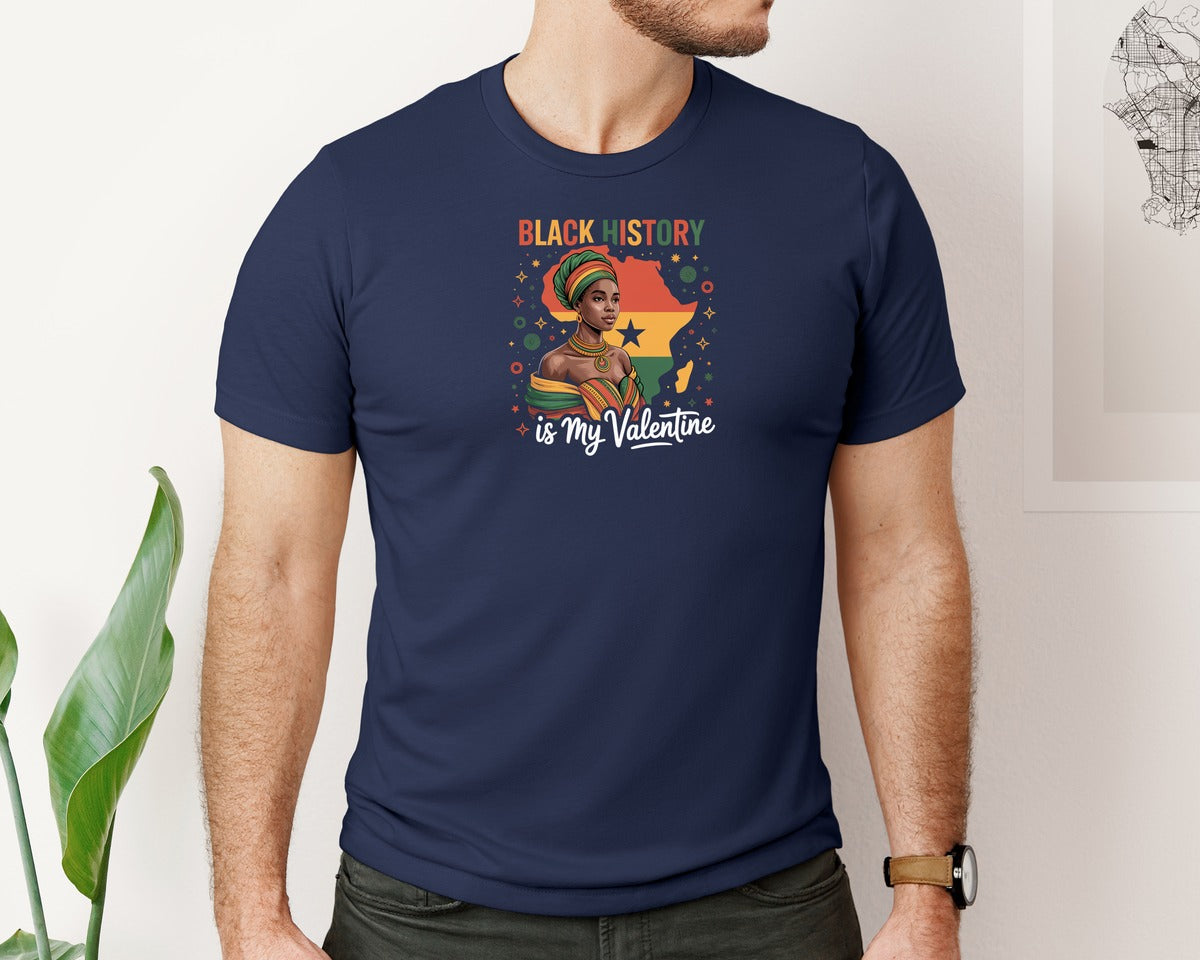 brand:Bella Canvas|color:Navy|Black History Valentine Queen Graphic T-Shirt