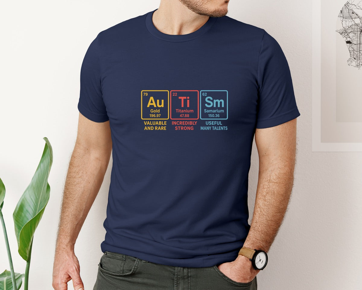 brand:Bella Canvas|color:Navy|Autism Awareness Elements Periodic Table Graphic T-Shirt