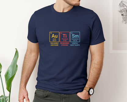 brand:Bella Canvas|color:Navy|Autism Awareness Elements Periodic Table Graphic T-Shirt