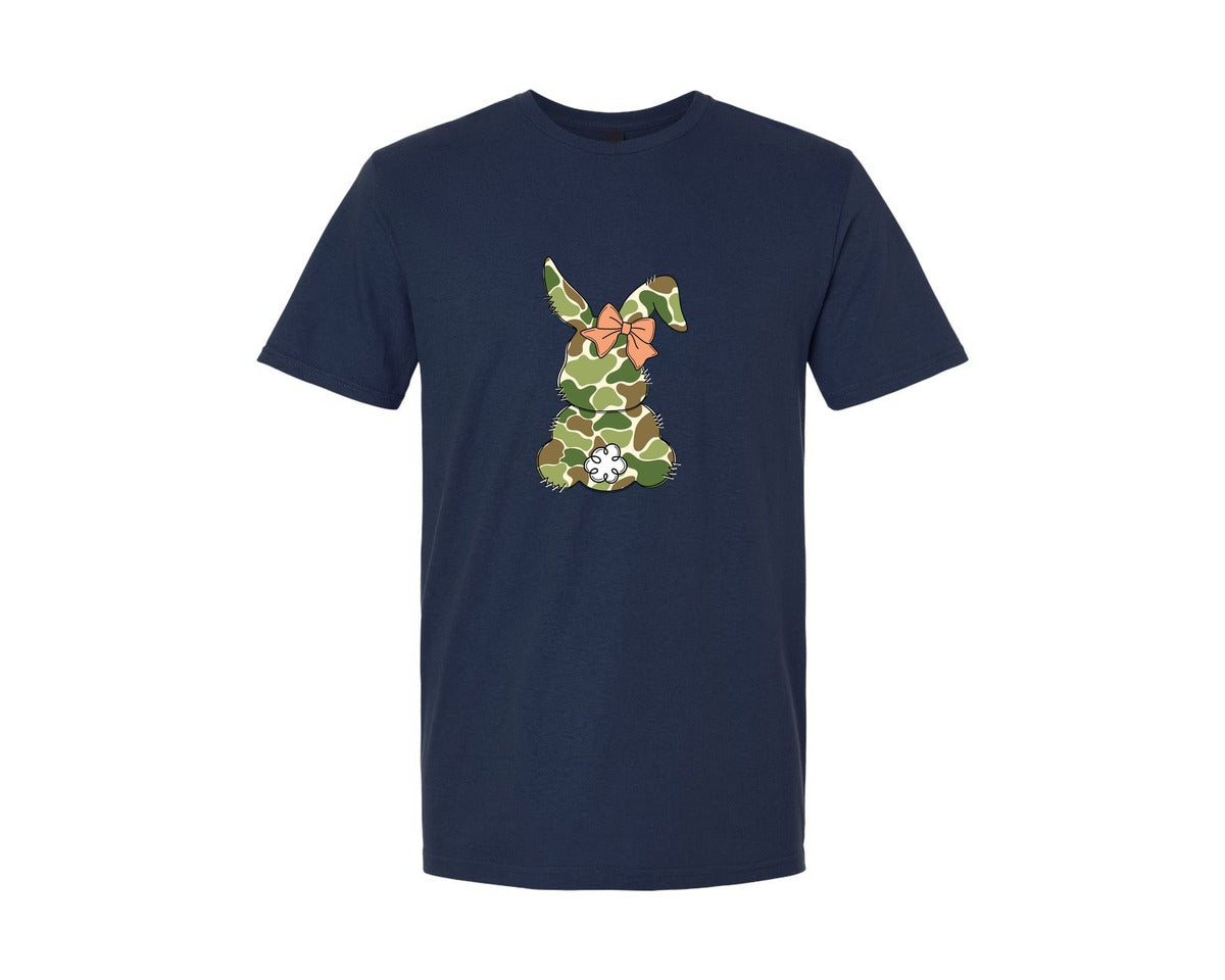 brand:Generic|color:Navy|Egg Hunter Bunny Camo Easter Bunny Graphic T-Shirt