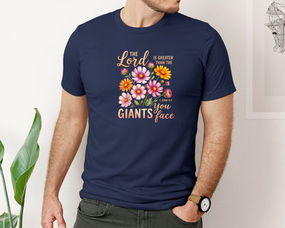 brand:Bella Canvas|color:Navy|Christian The Lord Is Greater 2 Graphic T-Shirt