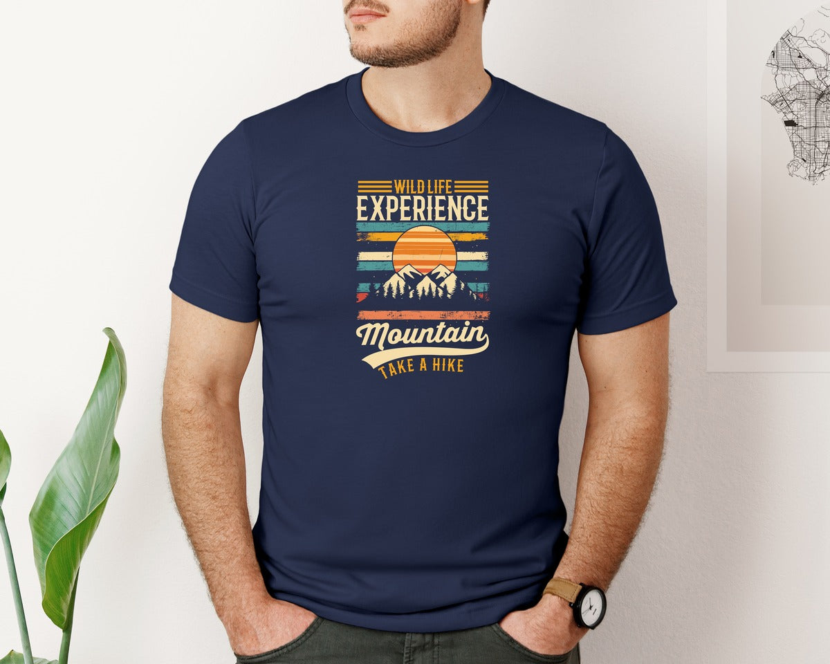 brand:Bella Canvas|color:Navy|Wild Life Experience Mountain Hiking Tee Graphic T-Shirt