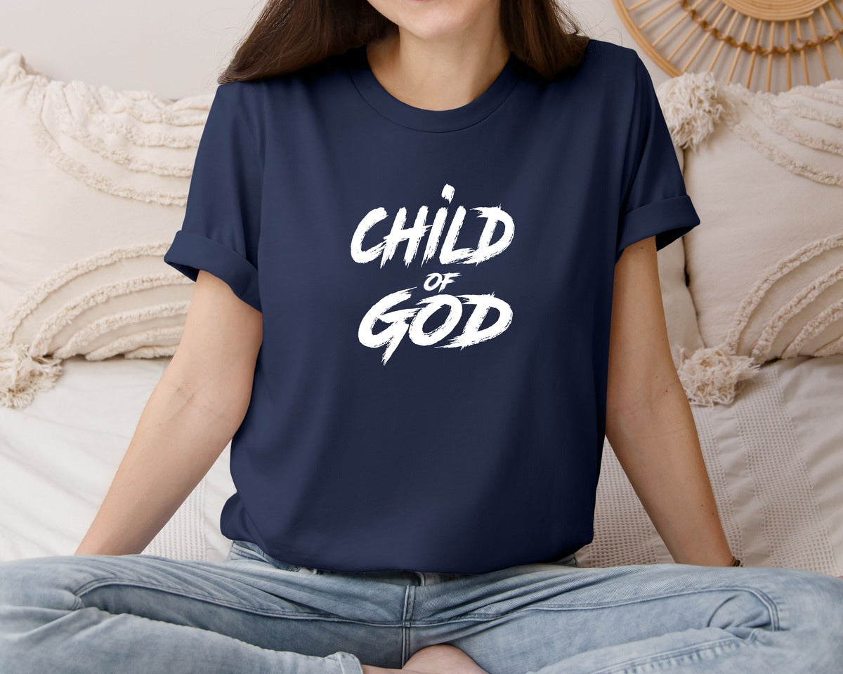 brand:Bella Canvas|color:Navy|Child Of God Shirt Design Jesus 2 Graphic T-Shirt