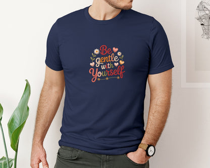 brand:Bella Canvas|color:Navy|Be Gentle With Yourself Embroidery Graphic T-Shirt