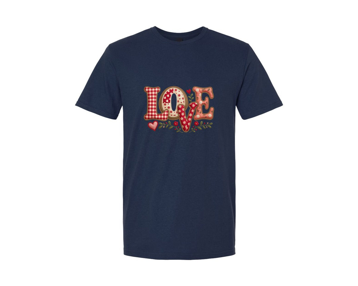 brand:Generic|color:Navy|Valentine Love Patchwork Pngglitter Graphic T-Shirt