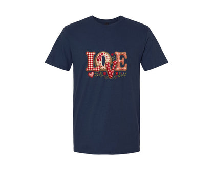 brand:Generic|color:Navy|Valentine Love Patchwork Pngglitter Graphic T-Shirt