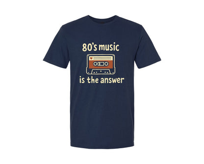 brand:Generic|color:Navy|80S Music Is The Answer Nostalgic Vibes Graphic T-Shirt