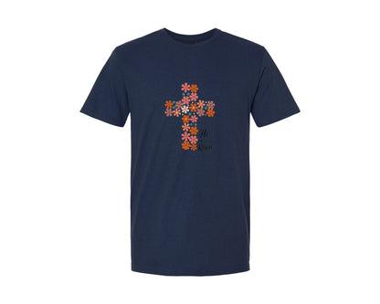 brand:Generic|color:Navy|He Is Risen Floral Easter Graphic T-Shirt