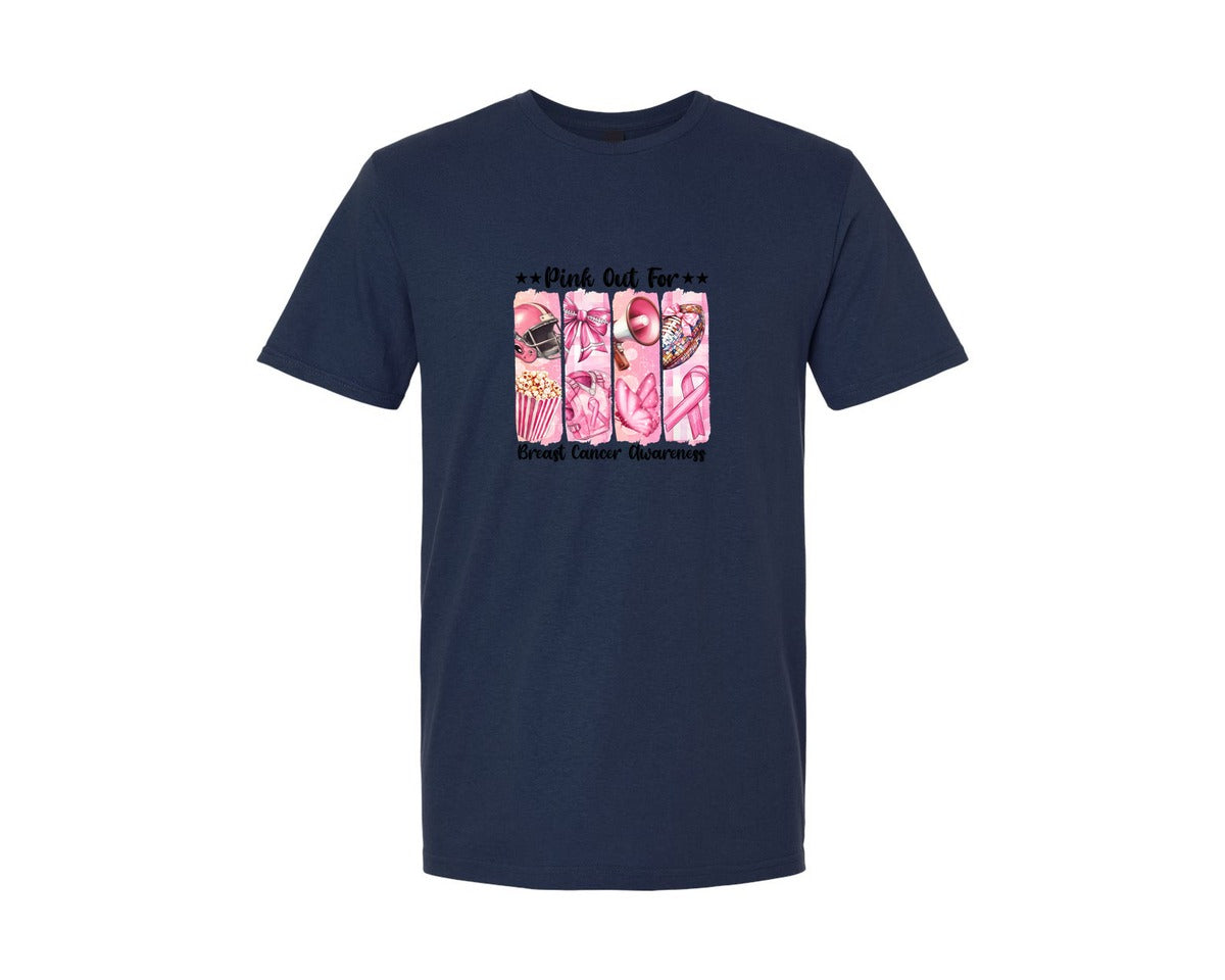 brand:Generic|color:Navy|Pink Football Breast Cancer Graphic T-Shirt