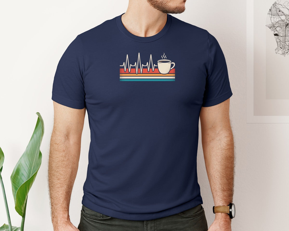 brand:Bella Canvas|color:Navy|Vintage Coffee Heartbeat Retro Graphic T-Shirt