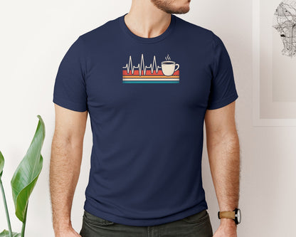 brand:Bella Canvas|color:Navy|Vintage Coffee Heartbeat Retro Graphic T-Shirt