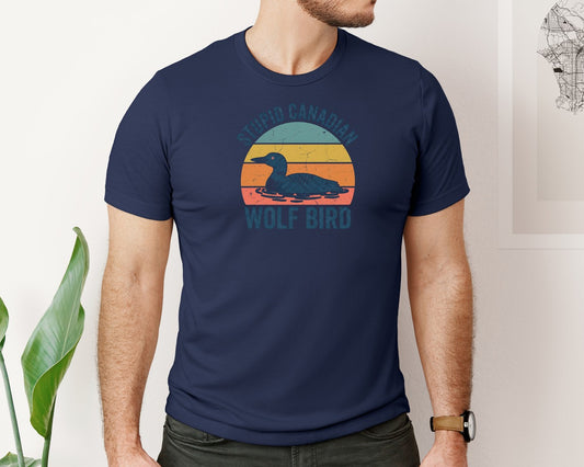 Funny Canadian Loon Retro Wolf Bird Graphic T-Shirt