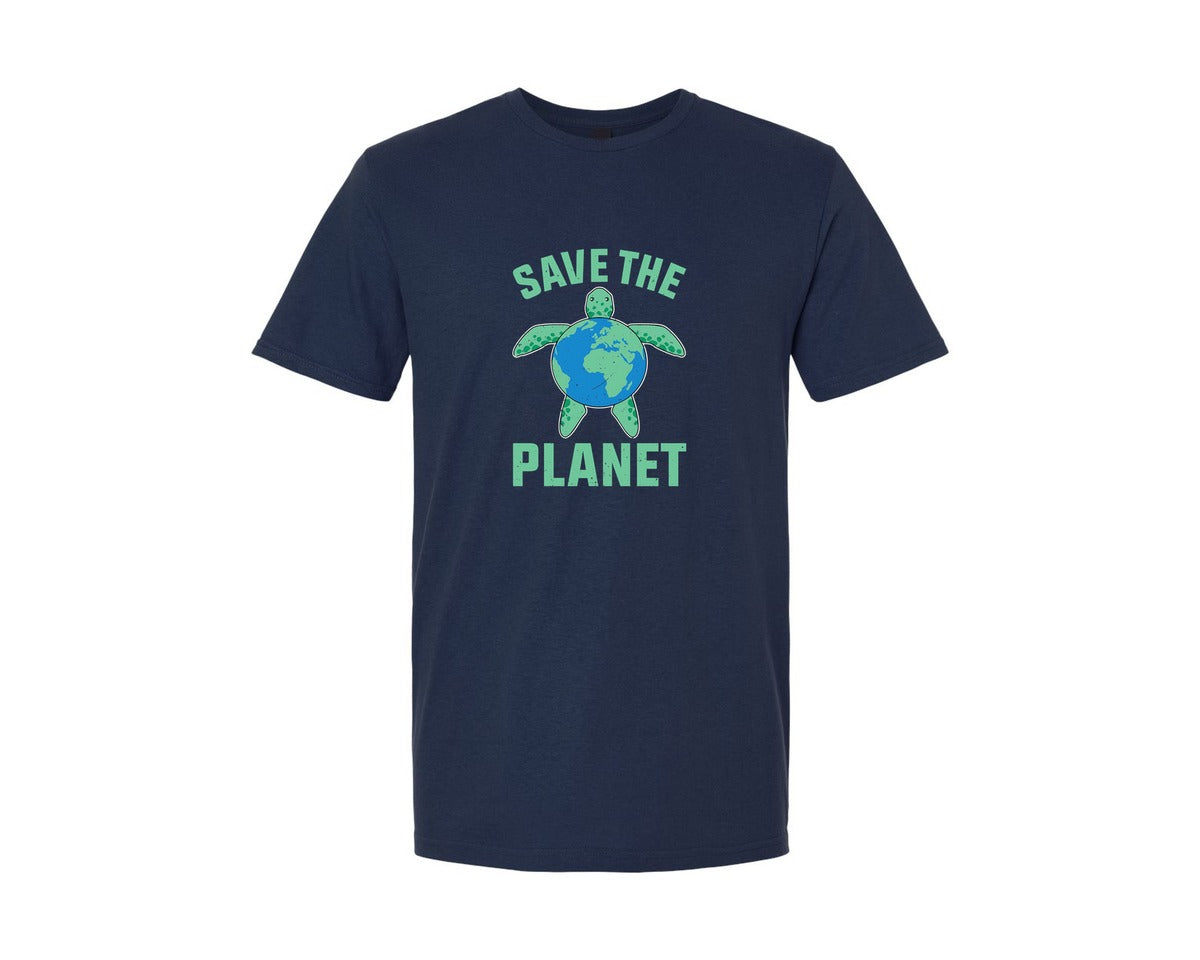 brand:Generic|color:Navy|Save The Planet Turtle Earth Globe Graphic T-Shirt