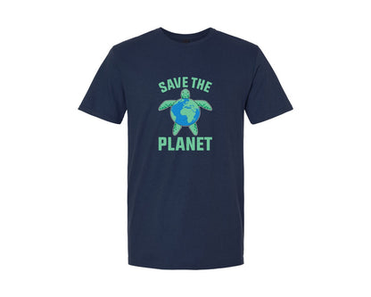 brand:Generic|color:Navy|Save The Planet Turtle Earth Globe Graphic T-Shirt