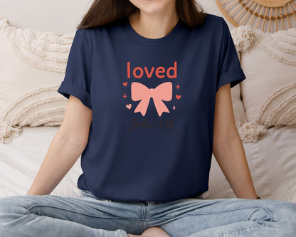 brand:Bella Canvas|color:Navy|Loved John 316 Jesus Valentine 4 Graphic T-Shirt