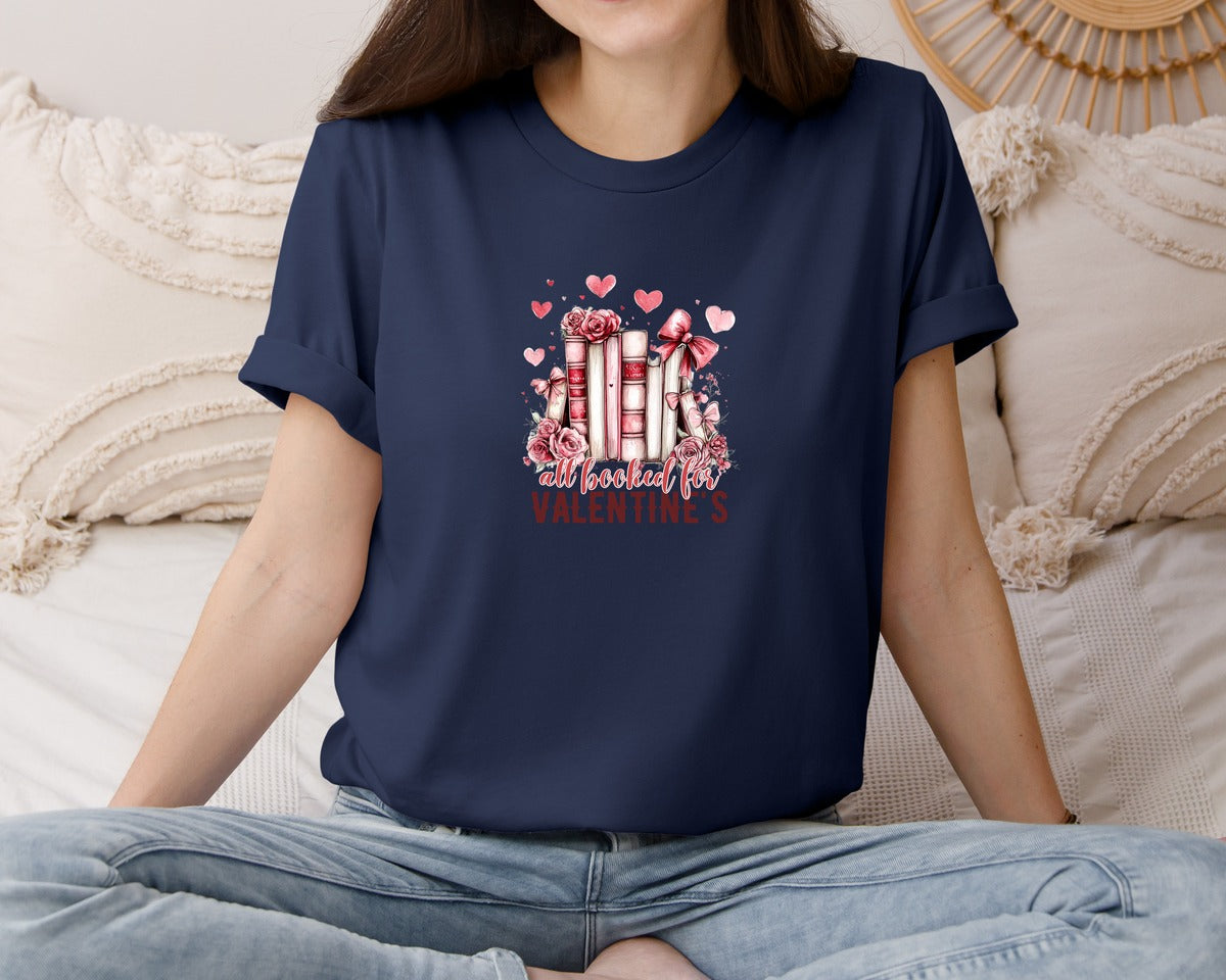 brand:Bella Canvas|color:Navy|All Booked For Valentines Book Love 15 Graphic T-Shirt